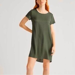 Quince washable silk Olive Green Short Sleeve Dress